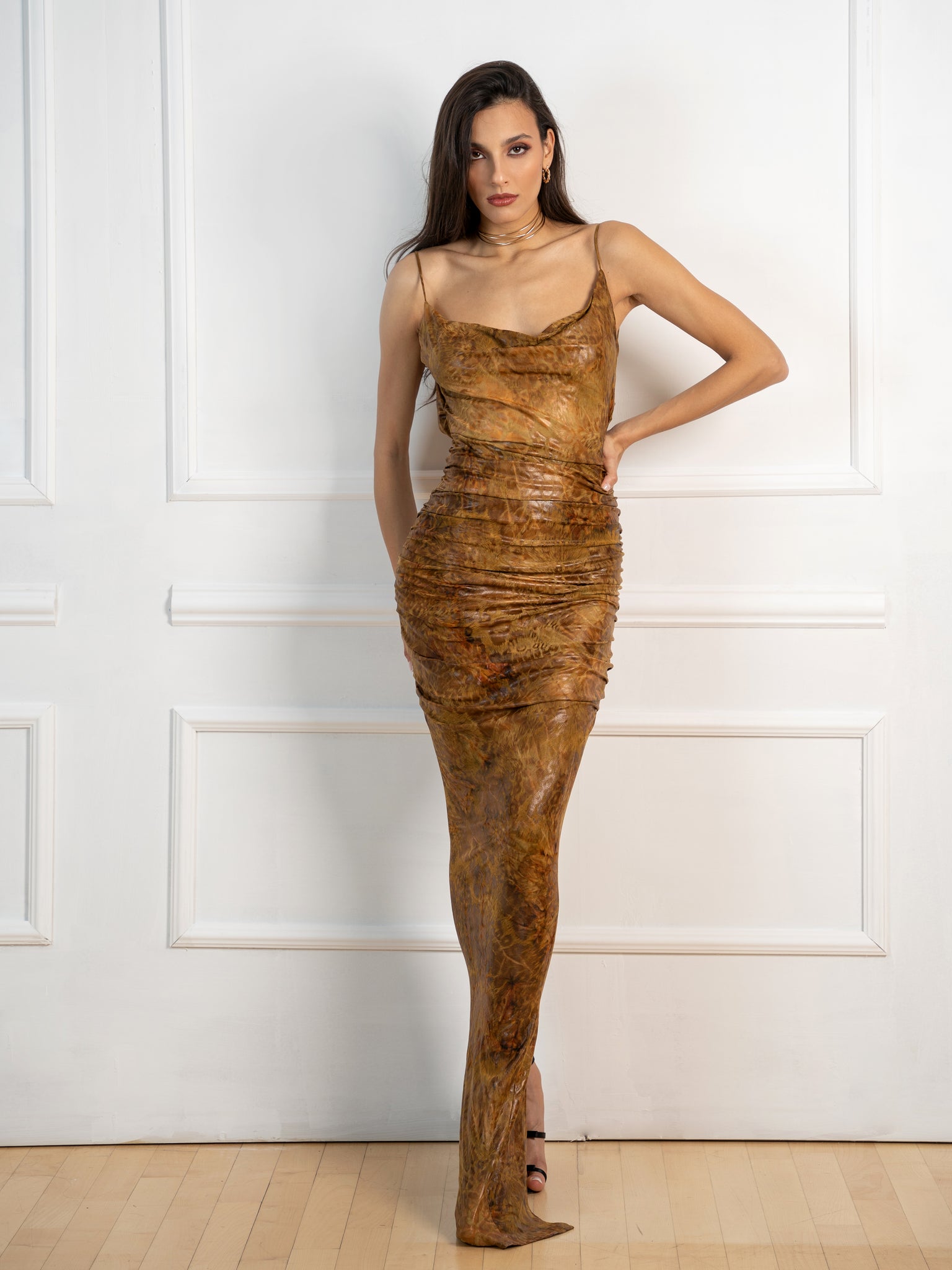 Brown Animal Print Long Dress