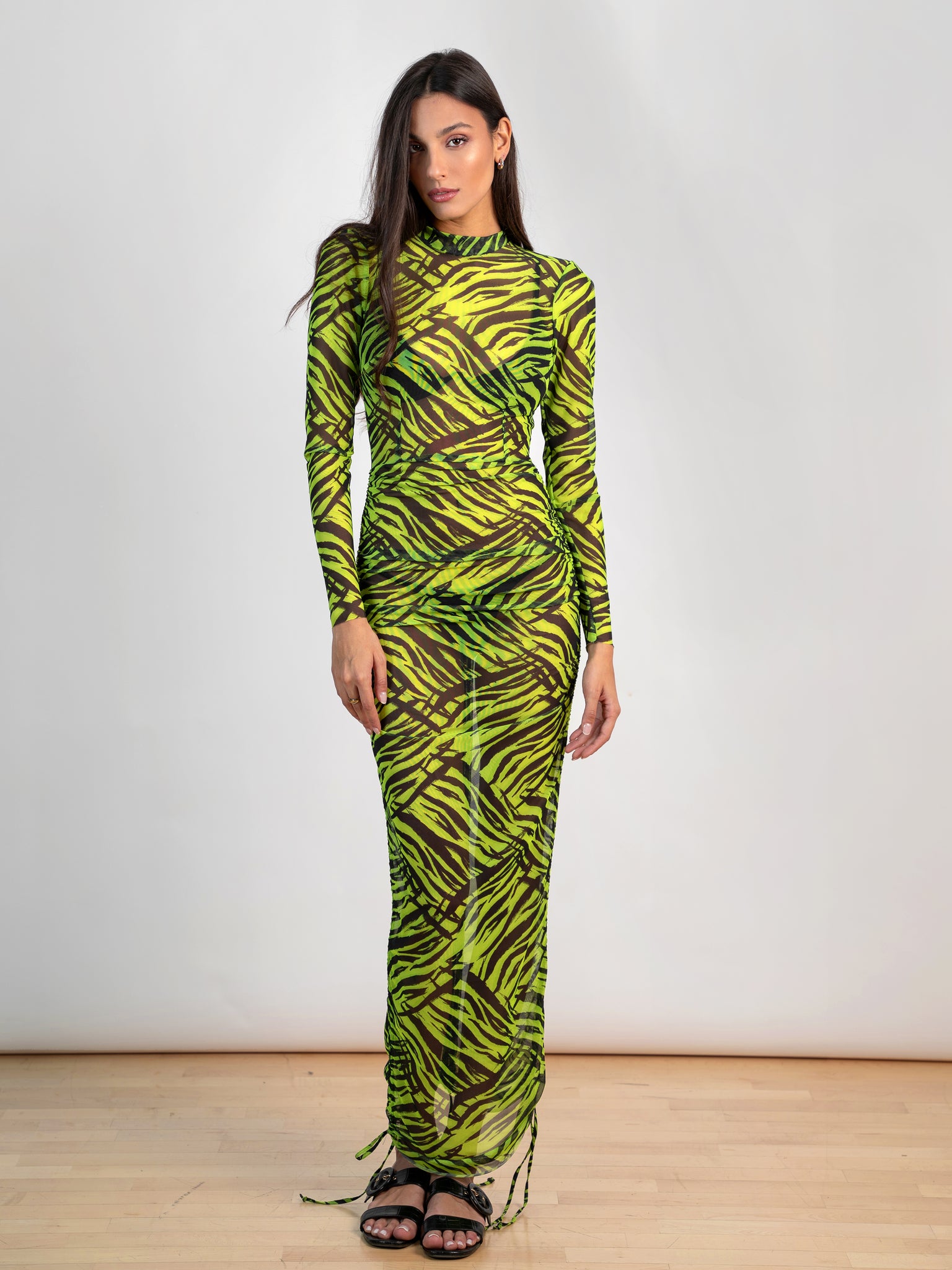 Green Printed Animal Long Dress